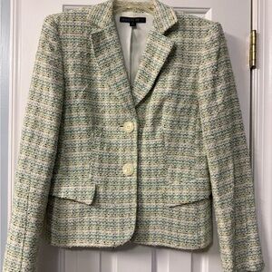 Lafayette 148 New York Tweed Blazer Jacket Size 6 Pastel Green Cream